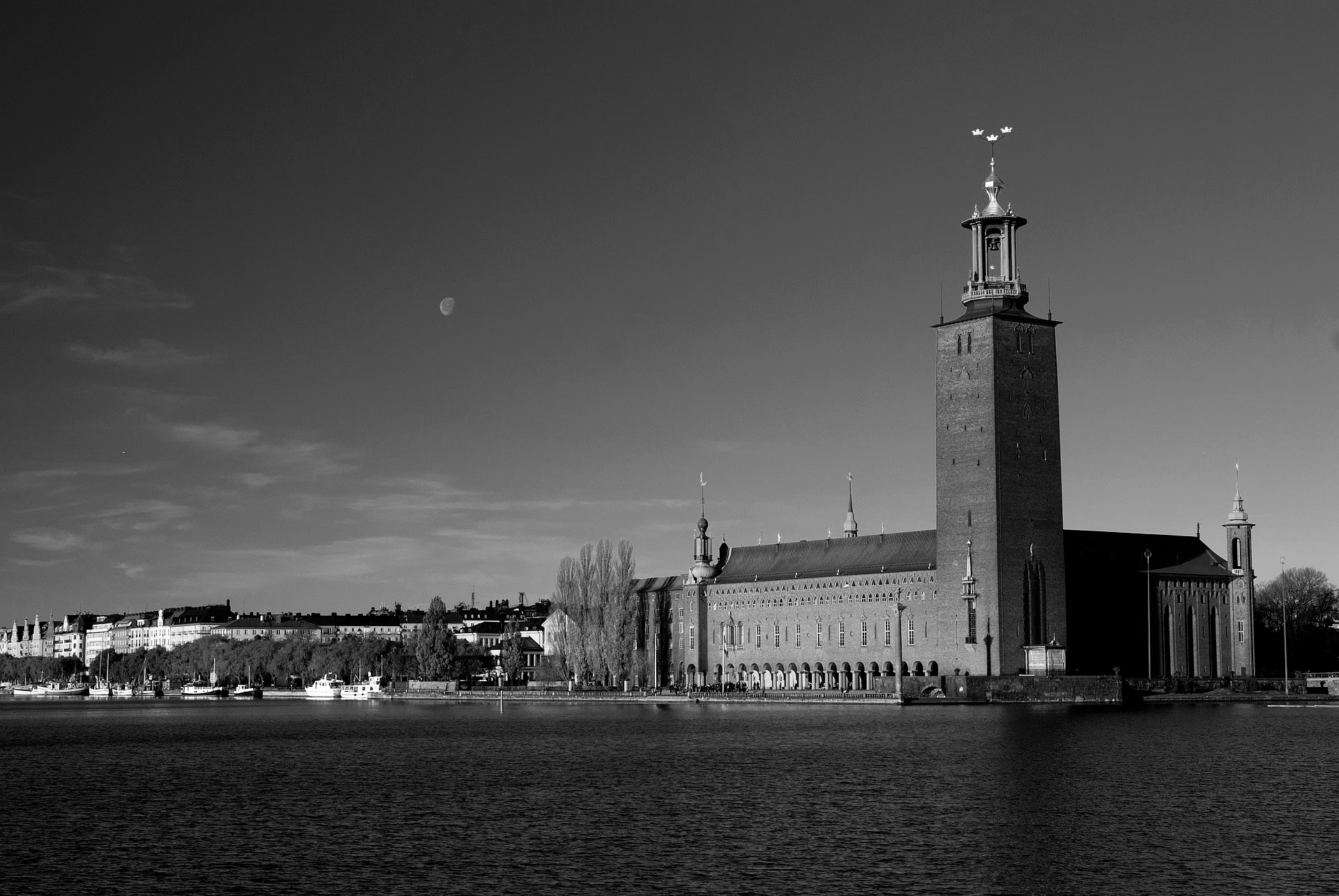 Stockholms stadshus med vatten i förgrunden